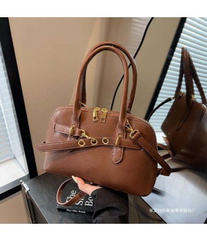 2025 Women's Brown Polyester Crossbody Shoulder Bag Zip Closure Single Strap Simple Autumn Design Fashionable Chain Portable