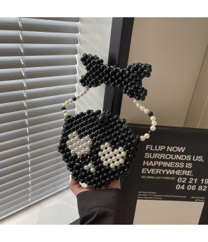 Fashion Design Shoulder Bag Ins Cute Mini Pearl Lipstick Phone Bags Handwoven Women's Handbag Halloween Skull Purse