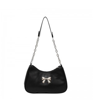New Fashion Women's Shoulder Handbag with Bow Hardware Decoration Solid Color All-Match Design