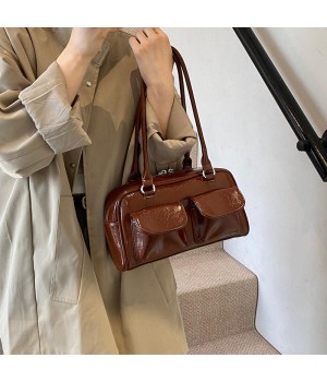 2024 New Fashion Korean Style Urban Elegant Women's Handbag Casual Retro Office Multi-Pocket Shoulder Underarm Bag Canvas Lining