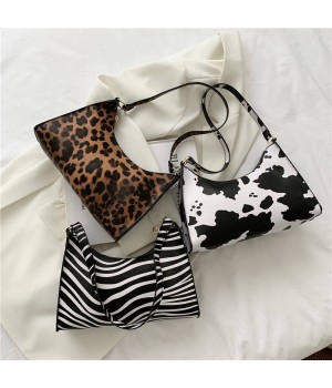 Lady Underarm Shoulder Bag Fashion Ladies Leopard Print Leather Pu Black Girls Lady Handbag Single Purses Bags For Women