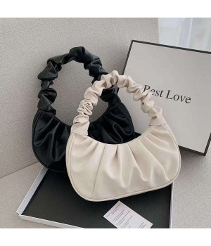 2024 Women's Casual Crossbody Bag New Armpit Pleated Cloud Bagel Shoulder Handbag PU Nylon Lining Open Closure Bucket Pattern
