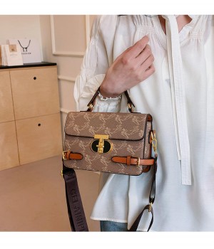 2024 New Fashion Retro Printed Handbags Genuine Leather Wide Shoulder Straps Women's Daily Versatile Shoulder Bag Messenger Bag