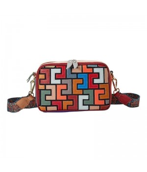 Genuine Leather Fashion Ethnic Handmade Classic Pattern Colorful Clash Mini Handbag Phone Bag Shoulder Women's Crossbody Bag