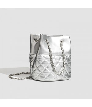 2024 New Premium Texture Glossy Single Shoulder Crossbody Bag Lattice Chain Bucket Bag Women