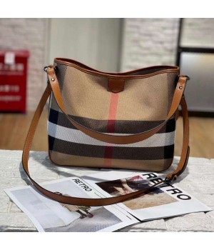 2023 High-end Plaid Leather Women's Bag Fashion Foreign Style Bucket Bag Cow Leather Messenger Handbags