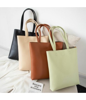 New Arrival Plain PU Leather Shoulder Bag Large Capacity Bucket Bag Minimalist Soft Tote Handbags For Women